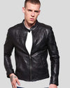 Ferd Black Slim Fit Leather Racer Jacket - Rare Leather