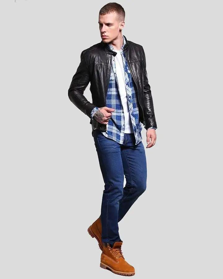 Ferd Black Slim Fit Leather Racer Jacket - Rare Leather