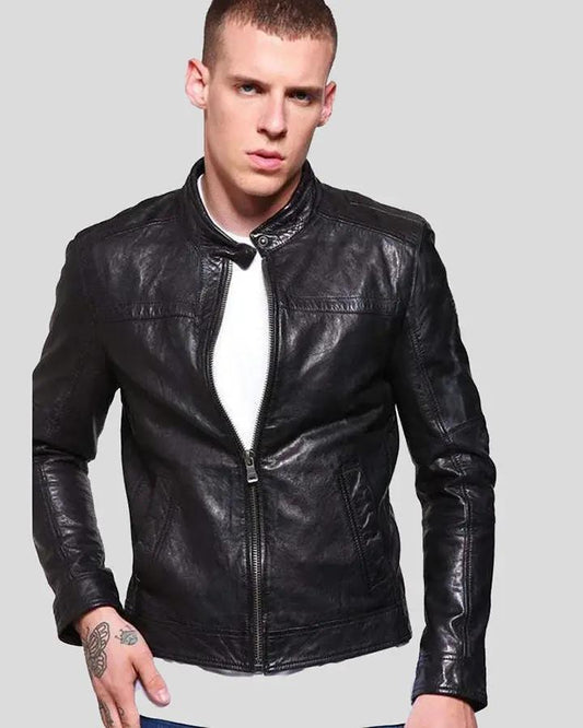 Ferd Black Slim Fit Leather Racer Jacket - Vox Leather