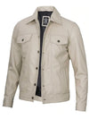 Fernando Men's Beige Real Trucker Leather Jacket - Rare Leather