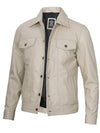 Fernando Men's Beige Real Trucker Leather Jacket - Vox Leather