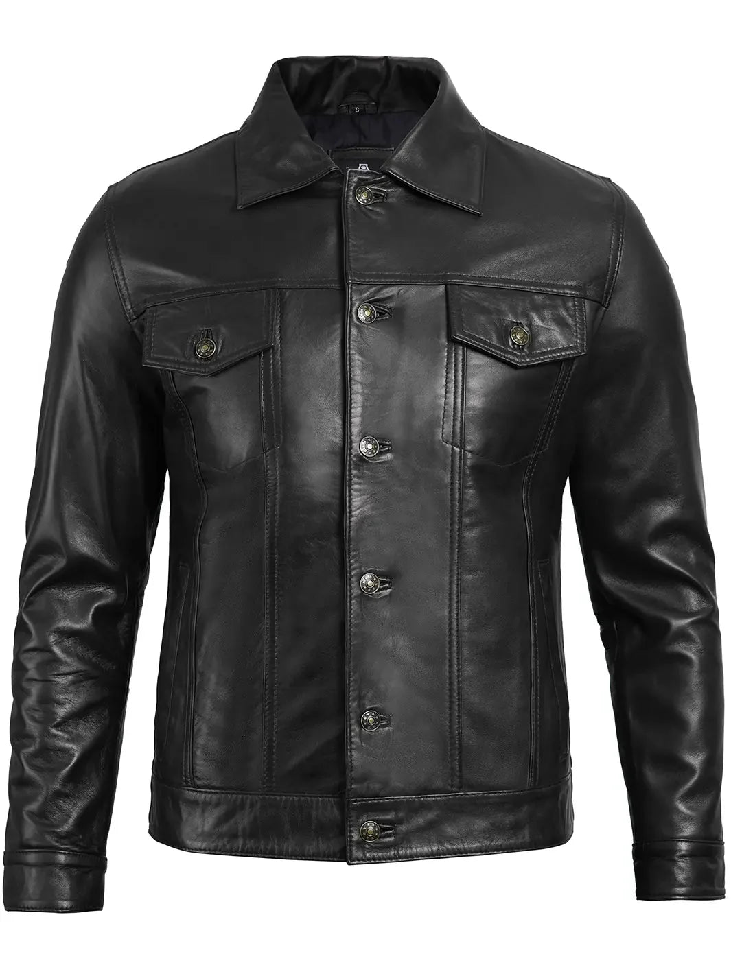 Fernando Mens Black Leather Trucker Jacket - Rare Leather