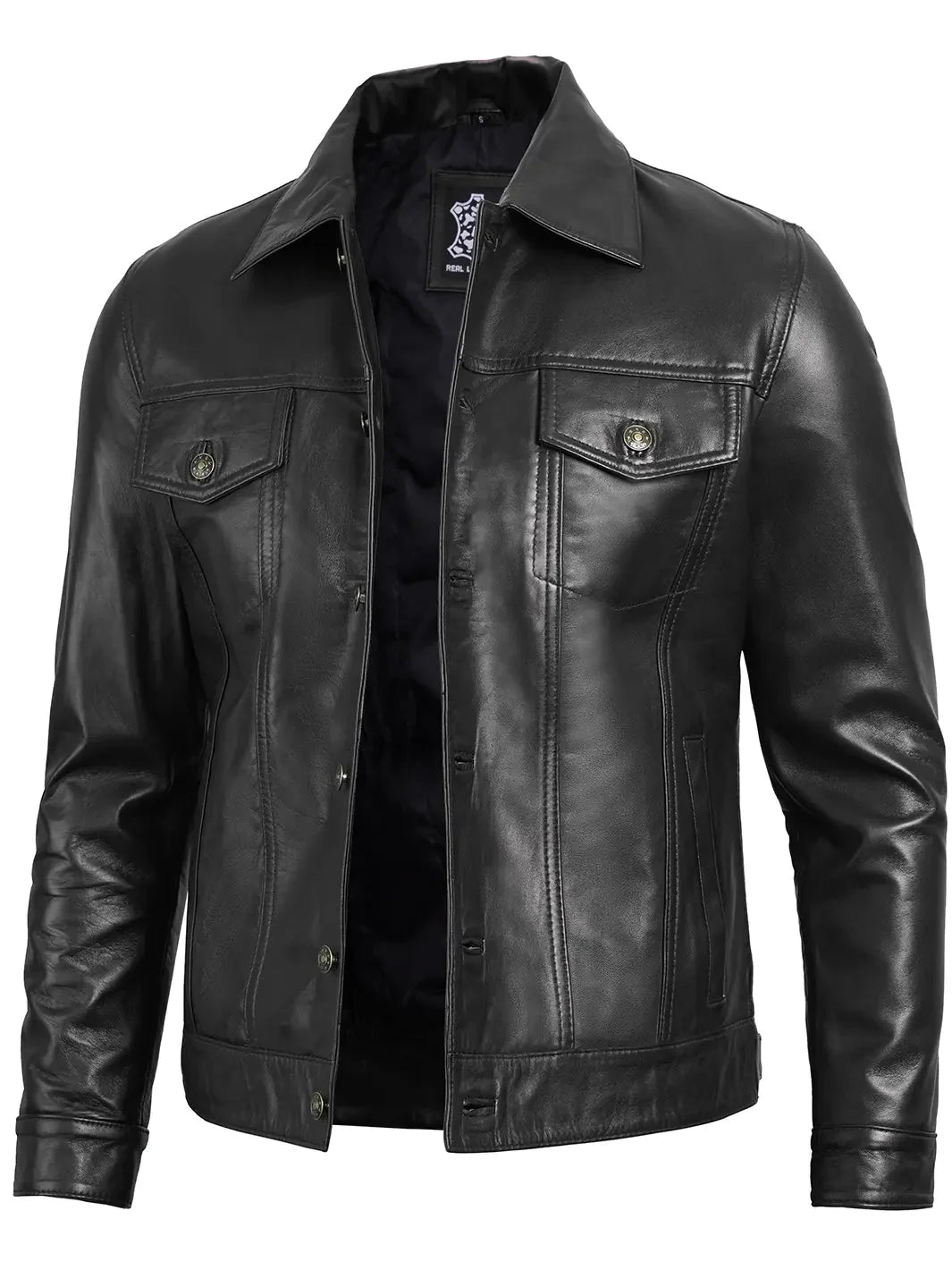 Fernando Mens Black Leather Trucker Jacket - Rare Leather