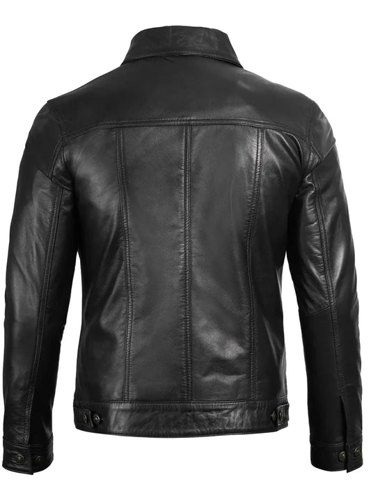Fernando Mens Black Leather Trucker Jacket - Vox Leather