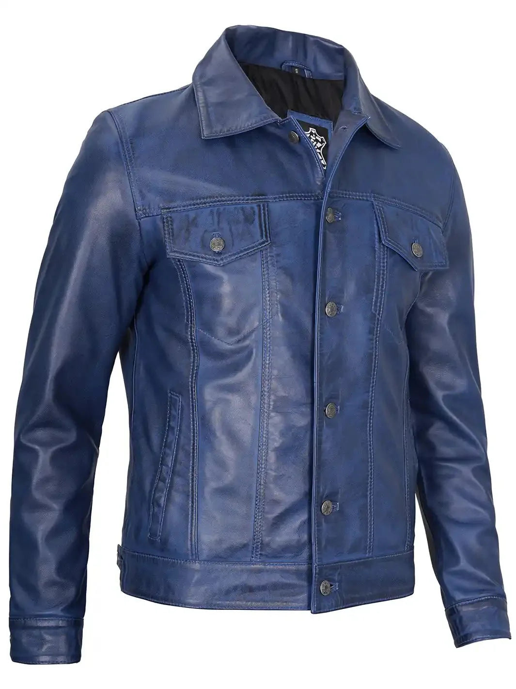 Fernando Men's Blue Real Leather Trucker Jacket - Rare Leather