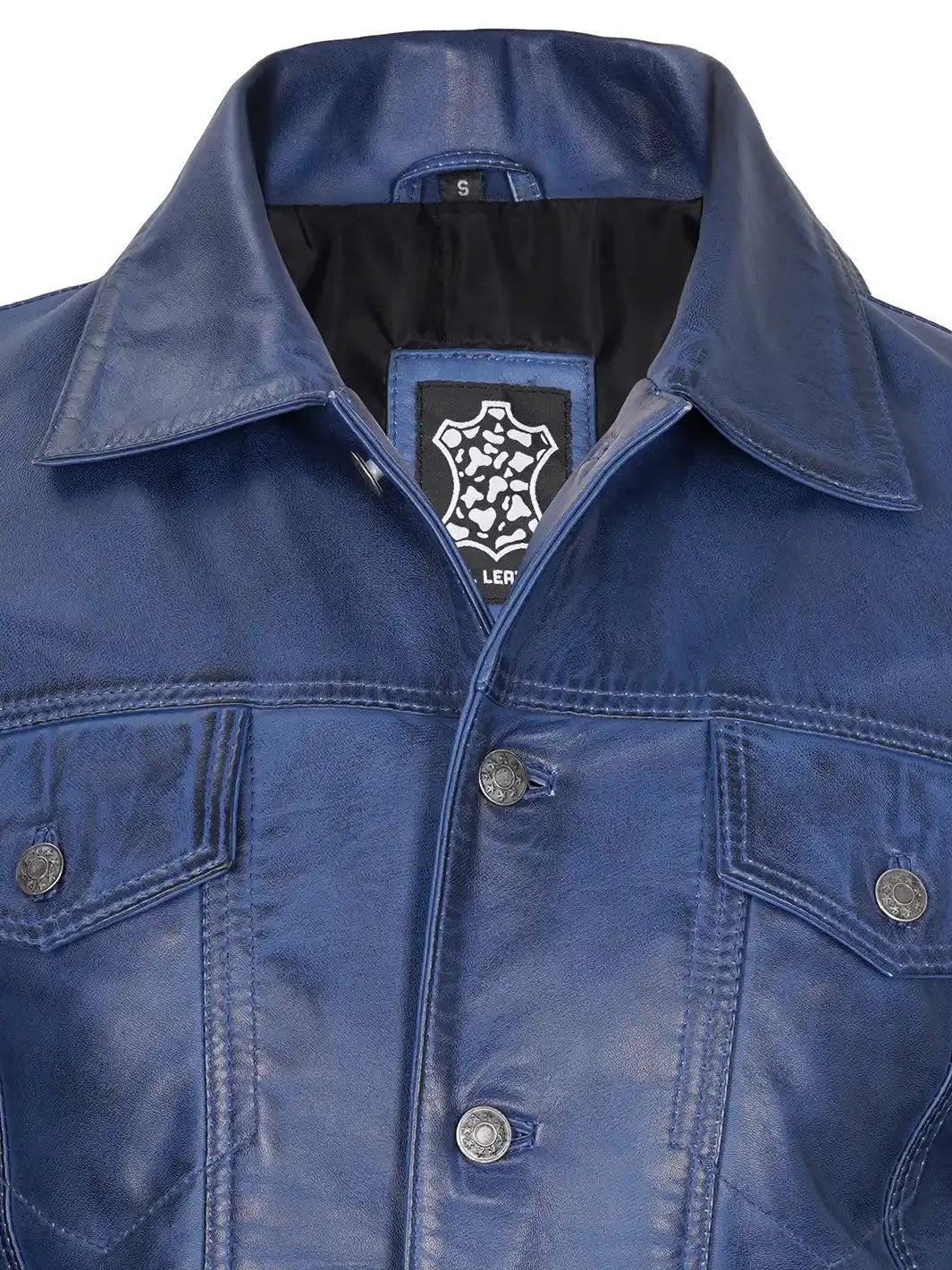 Fernando Men's Blue Real Leather Trucker Jacket - Rare Leather