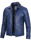 Fernando Men's Blue Real Leather Trucker Jacket - Rare Leather