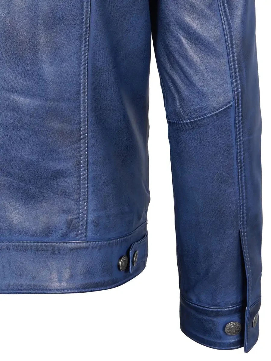 Fernando Men's Blue Real Leather Trucker Jacket - Vox Leather