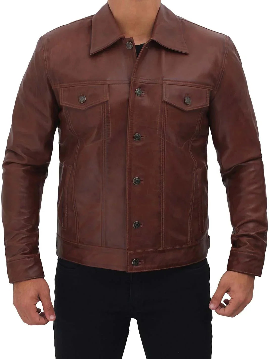 Fernando Men's Brown Leather Trucker Jacket - Rare Leather