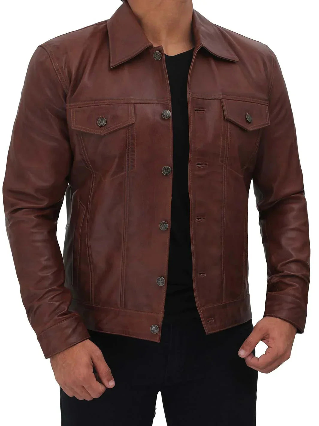 Fernando Men's Brown Leather Trucker Jacket - Rare Leather