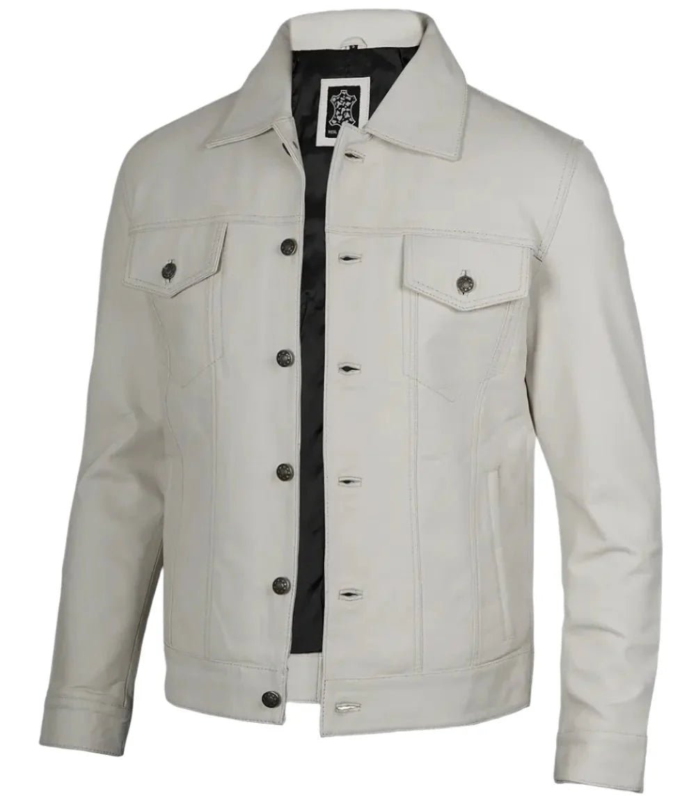 Fernando Men's Off White Leather Trucker Jacket - Vox Leather