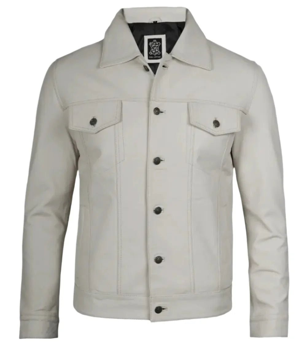 Fernando Men's Off White Leather Trucker Jacket - Vox Leather