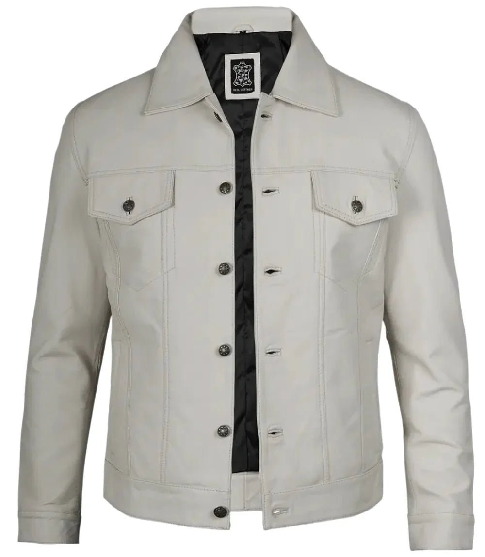 Fernando Men's Off White Leather Trucker Jacket - Vox Leather