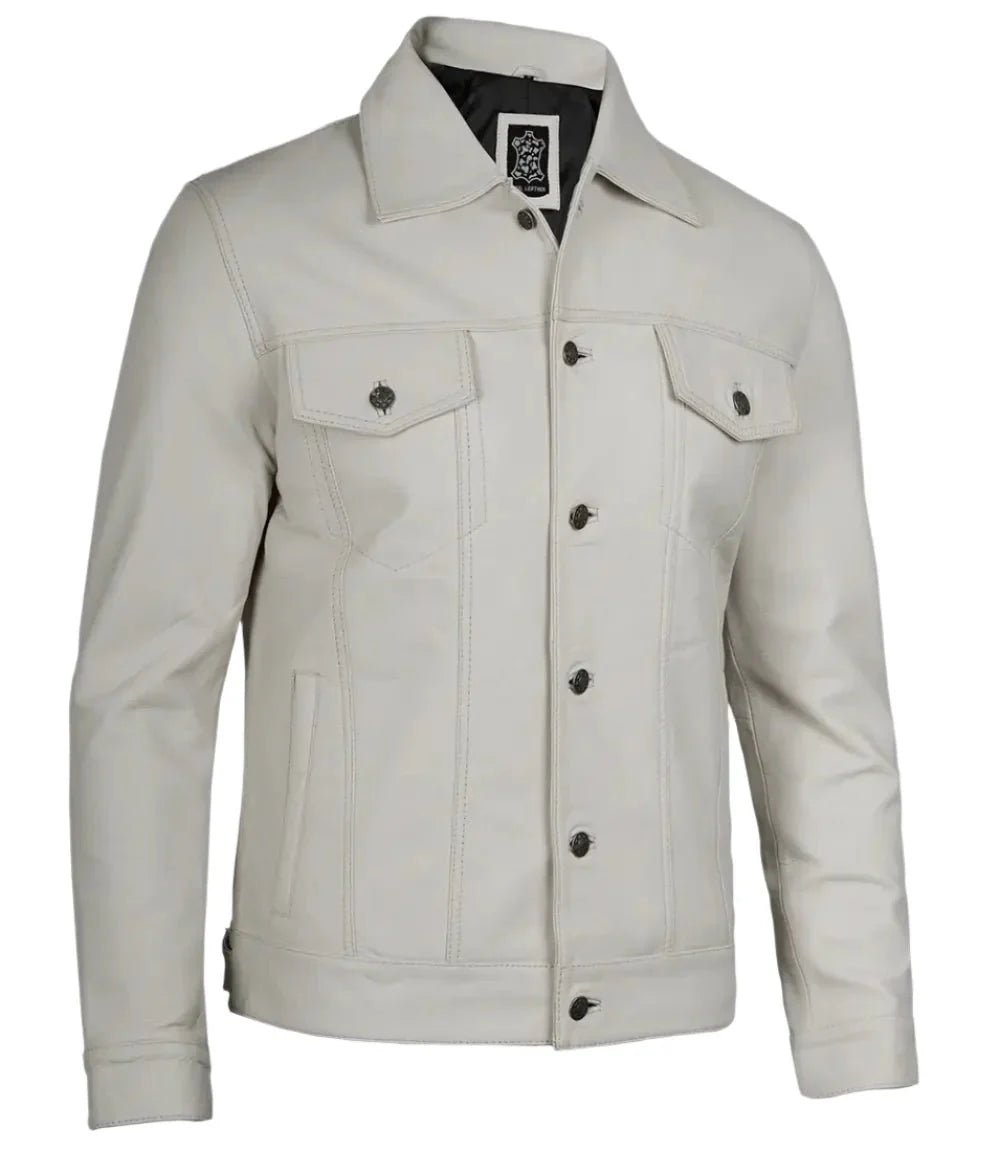 Fernando Men's Off White Leather Trucker Jacket - Vox Leather