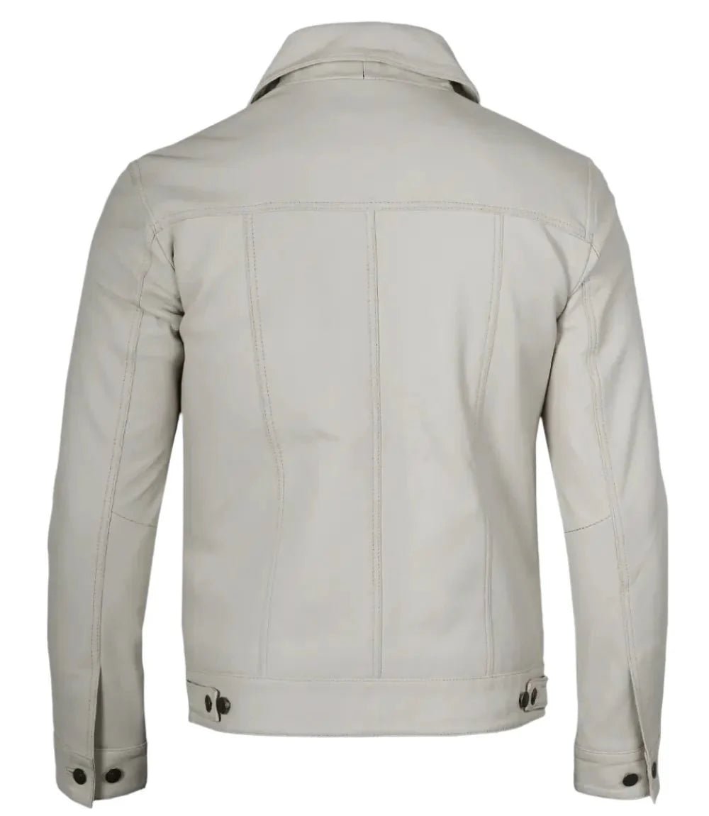 Fernando Men's Off White Leather Trucker Jacket - Vox Leather