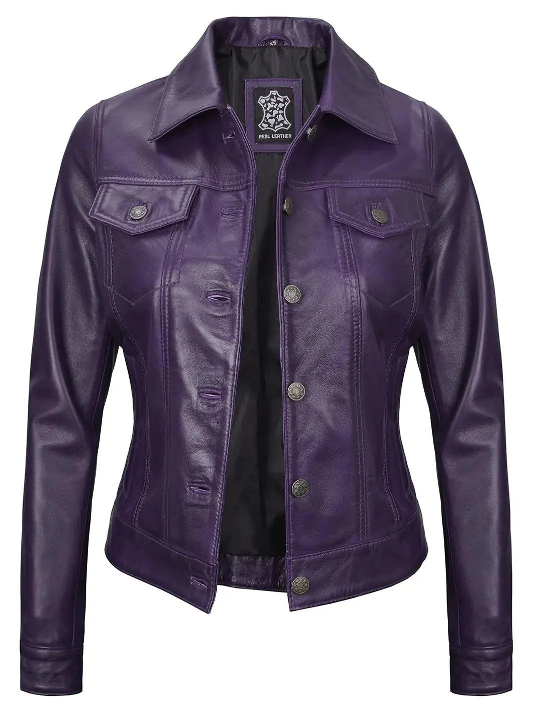 Fernando Women Purple Leather Trucker Jacket - Rare Leather