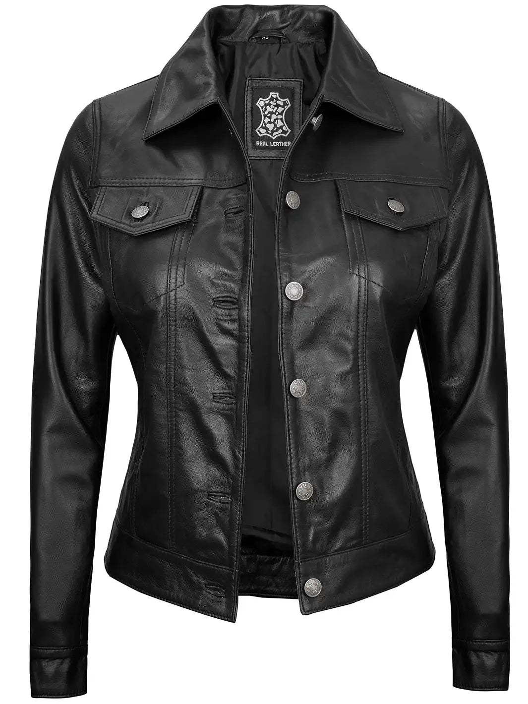 Fernando Women's Black Leather Trucker Jacket - Rare Leather