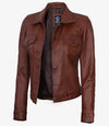 Fernando Womens Cognac Brown Leather Trucker Jacket - Rare Leather
