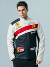 Ferrari Black & White Leather Vintage Racing Jacket - Rare Leather Order Now !!