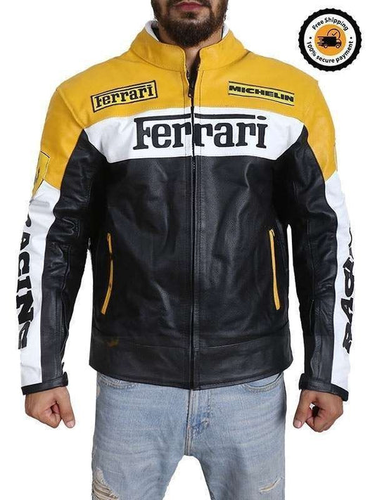 Ferrari Leather Motorcycle Jacket Yellow - Vox Leather