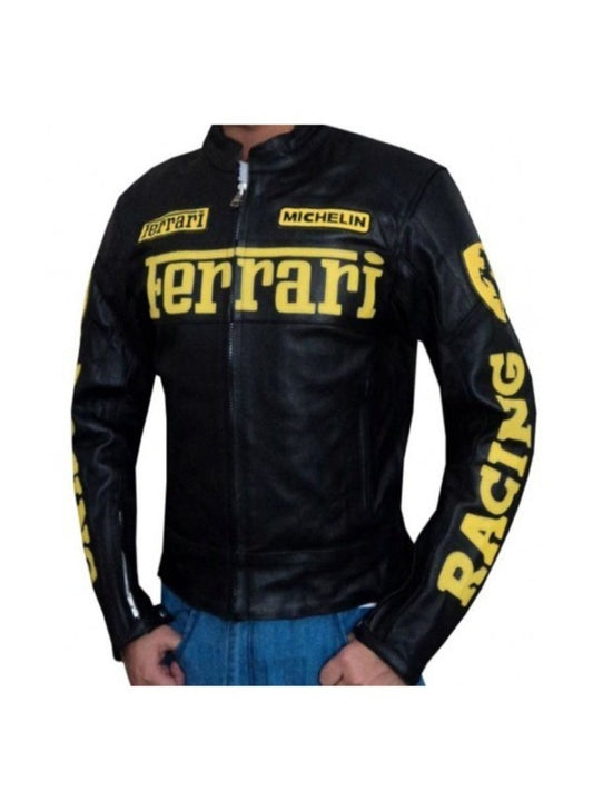 Ferrari Motorcycle Black Leather Racing Jacket - Vox Leather