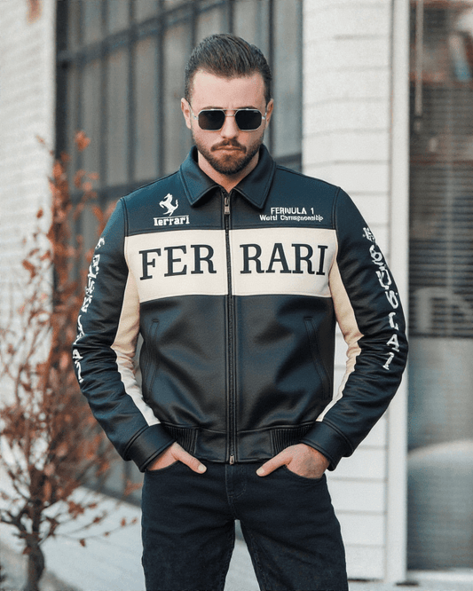 Ferrari Racing F1 Leather Bomber Jacket - Vox Leather