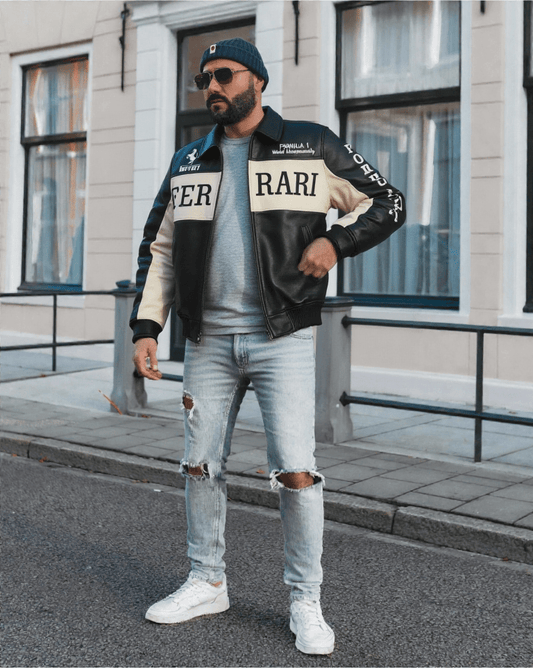Ferrari Racing F1 Leather Bomber Jacket - Vox Leather