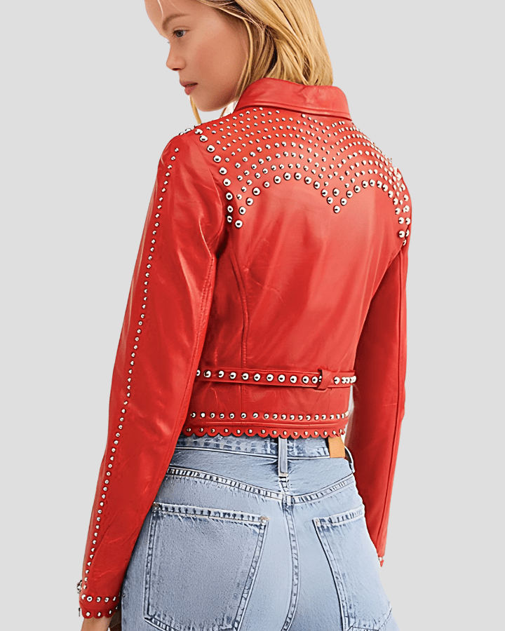 Fiadh Red Studded Leather Jacket - Rare Leather