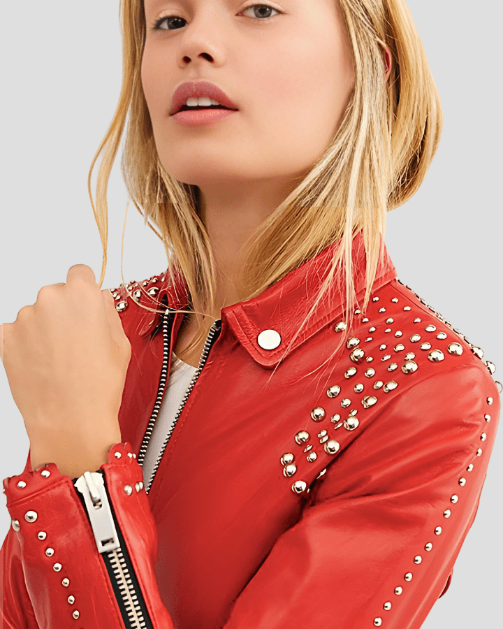Fiadh Red Studded Leather Jacket - Rare Leather
