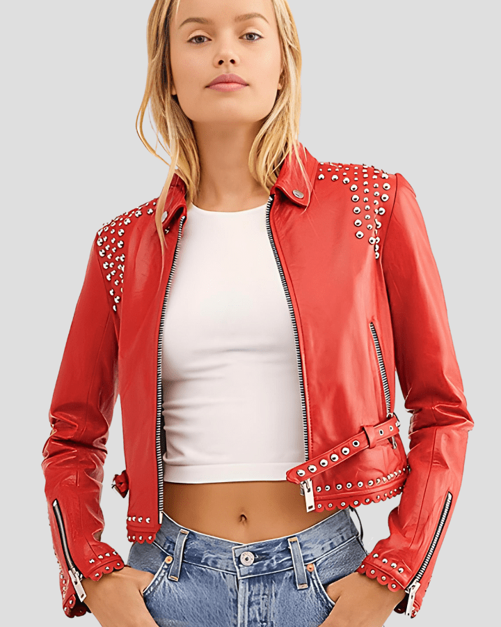 Fiadh Red Studded Leather Jacket - Rare Leather