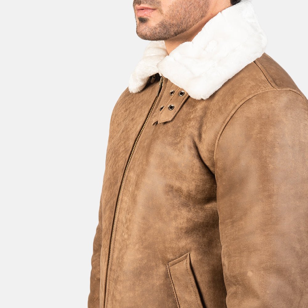 Francis B-3 Distressed Brown Leather Bomber Jacket - Vox Leather