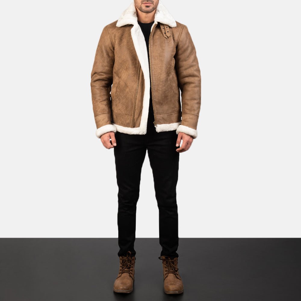 Francis B-3 Distressed Brown Leather Bomber Jacket - Vox Leather