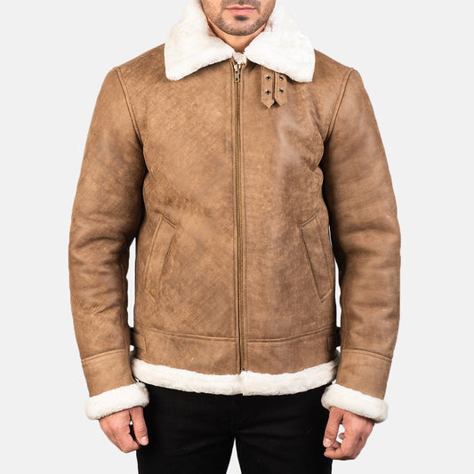 Francis B-3 Distressed Brown Leather Bomber Jacket - Vox Leather