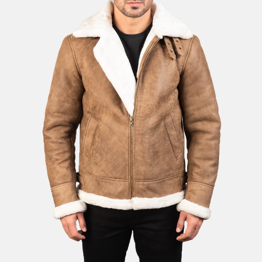 Francis B-3 Distressed Brown Leather Bomber Jacket - Vox Leather