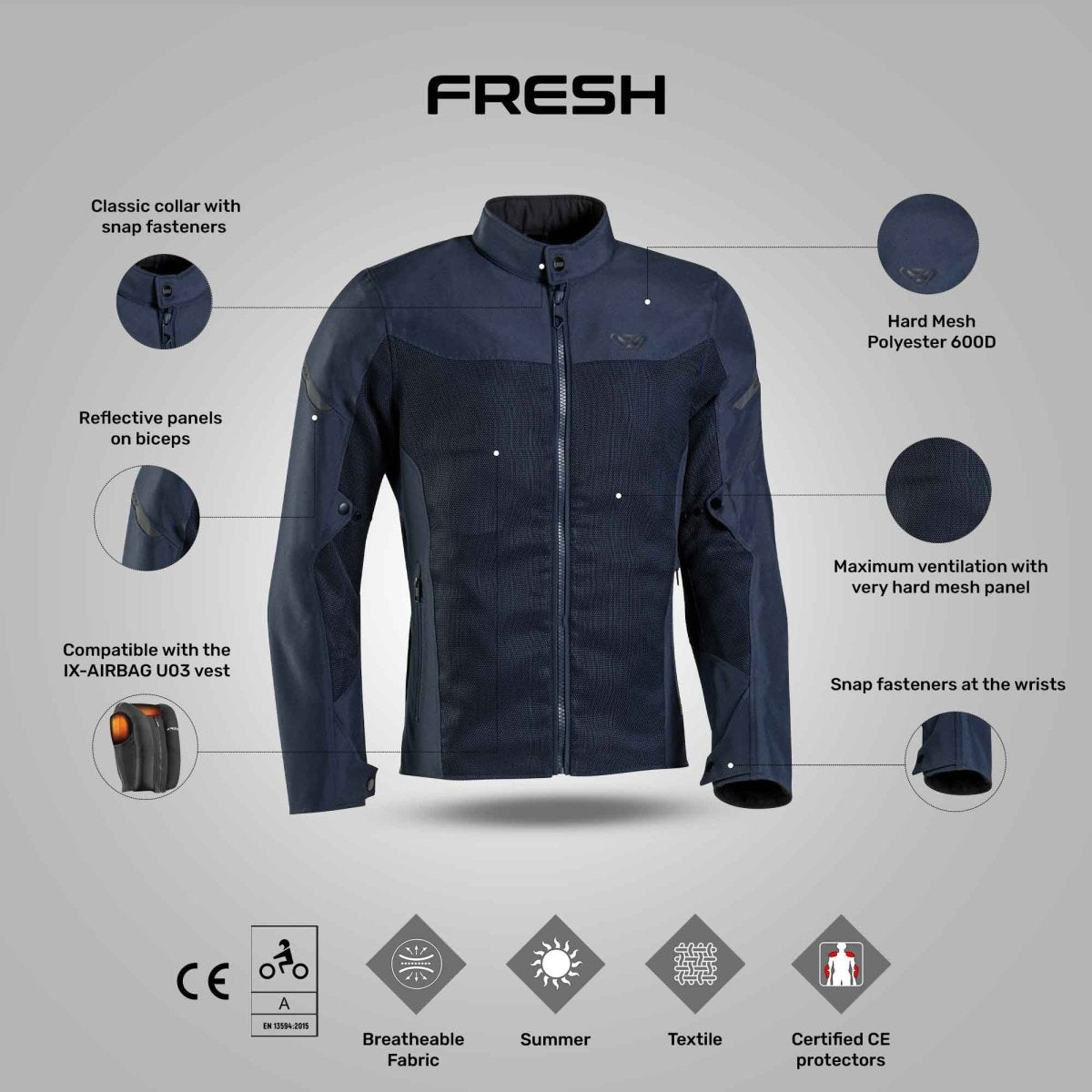 Fresh - Summer Riding Jacket (Navy) - Vox Leather