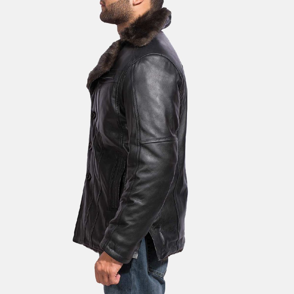 Furcliff Black Leather Coat - Vox Leather