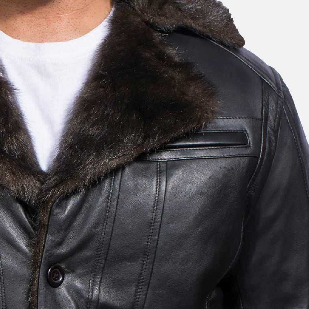 Furcliff Black Leather Coat - Vox Leather