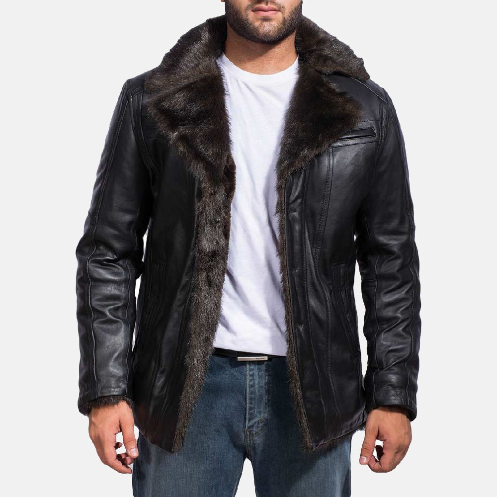 Furcliff Black Leather Coat - Vox Leather