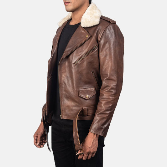 Furton Brown Leather Biker Jacket - Vox Leather