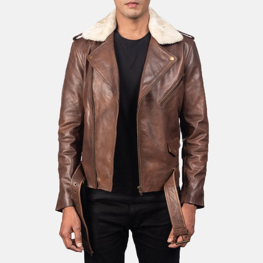 Furton Brown Leather Biker Jacket - Vox Leather