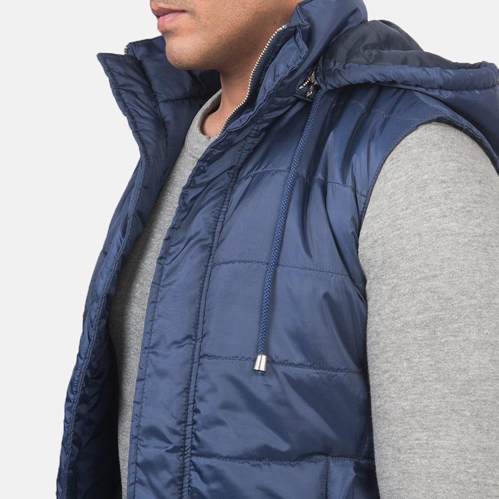 Fuston Blue Hooded Puffer Vest - Rare Leather