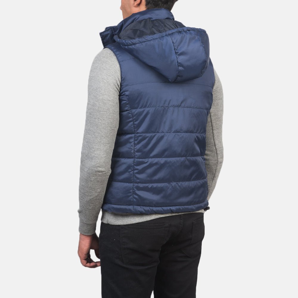 Fuston Blue Hooded Puffer Vest - Rare Leather