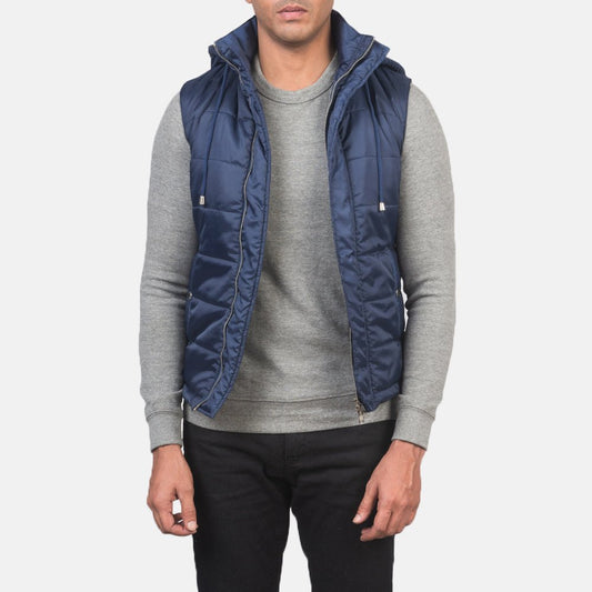Fuston Blue Hooded Puffer Vest - Vox Leather