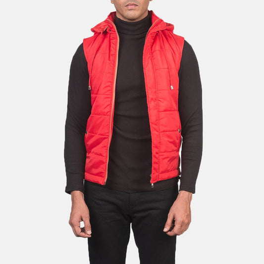 Fuston Red Hooded Puffer Vest - Vox Leather