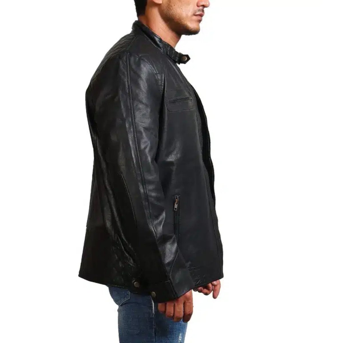 Garcia Mens Cafe Racer Black Leather Jacket - Vox Leather