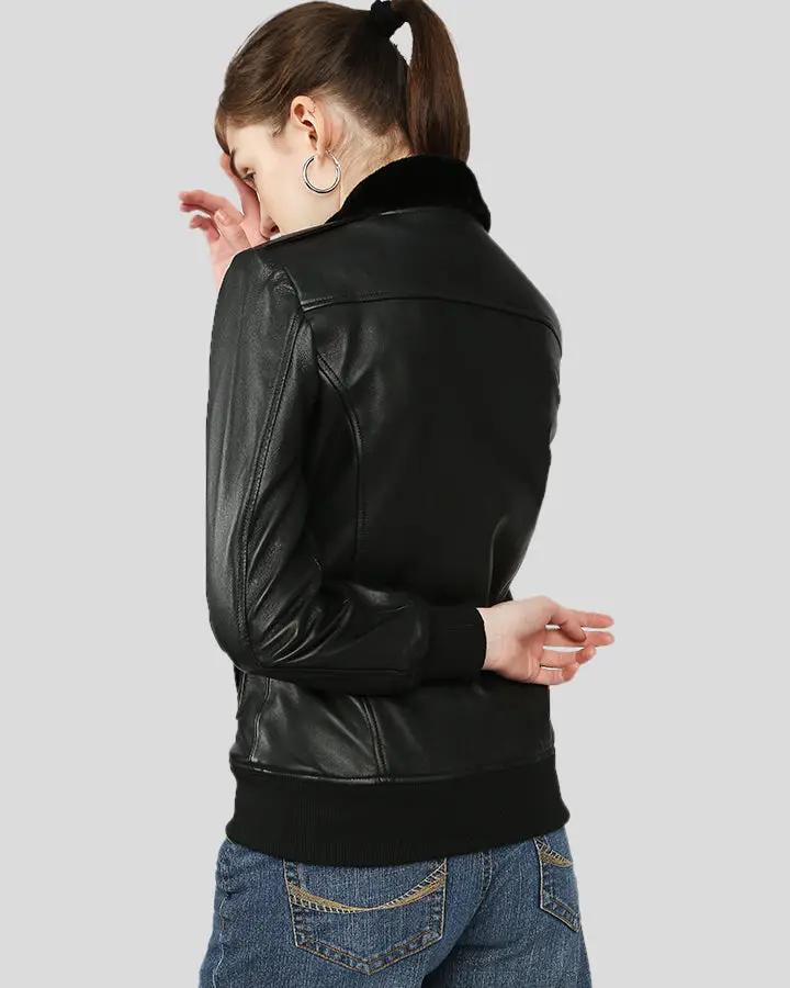 Gemma Black Bomber Leather Jackets with Fur - Rare Leather