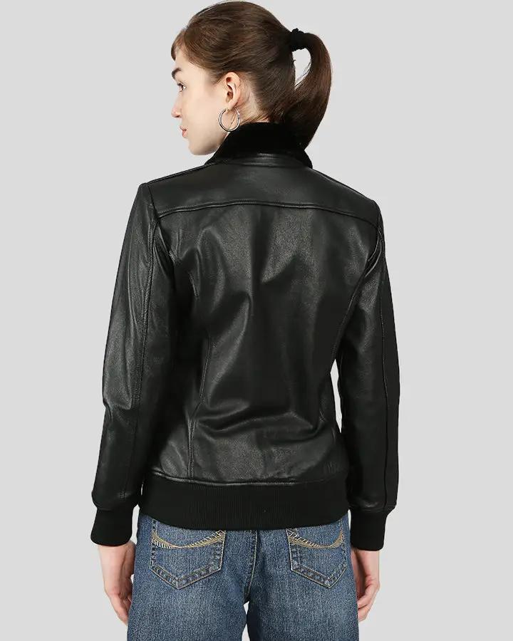 Gemma Black Bomber Leather Jackets with Fur - Rare Leather