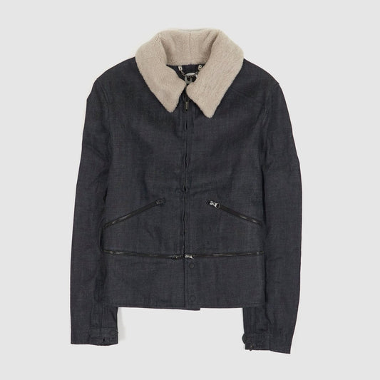Golden Goose Shearling Collar Denim Biker Jacket - Vox Leather