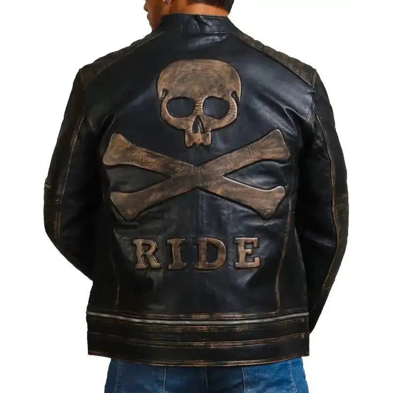Gothic Skull and Crossbones Biker Jacket - Vox Leather
