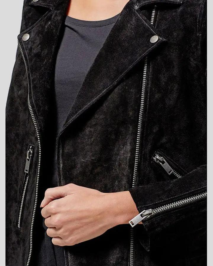 Gracie Black Suede Biker Leather Jacket - Vox Leather
